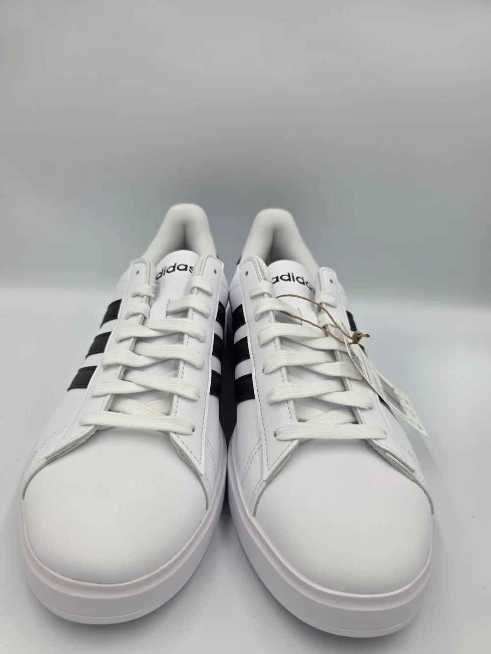 adidas Grand Court 2.0 White Sneakers with Black Three-Stripes